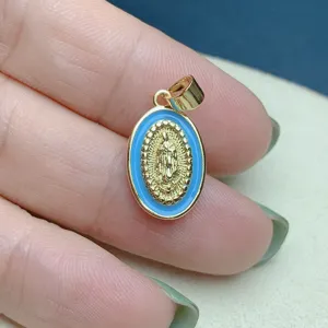 Pendentif Ovale Émaillé Guadalupe Colliers Religieux Dorés Bijoux Femme Accessoire