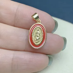 Pendentif ovale en émail Guadalupe couleur or rouge collier religieux accessoire bijoux DIY