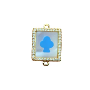 Pendentif carré plaqué or oxyde de zirconium nacre bleu accessoire bijoux DIY femme