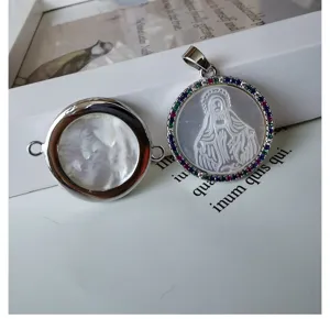 White mother of pearl pendant charm colorful zircon DIY jewelry accessory for necklace bracelet