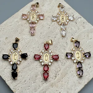 Ciondolo a Croce in Zircone e Rame in Stile Retro Europeo e Americano per Gioielli Fai da Te Accessorio per Collana Religiosa