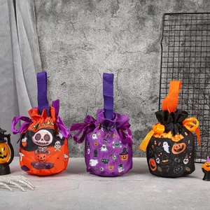 Halloween Citrouille Squelette Fantôme Imprimer Tissu Cordon Bonbon Cadeau Sac Enfants Fête Décoration Festive Goodie Bag