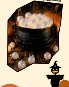 Halloween party decoration set with black witch cauldron and 54 glowing iridescent balls.