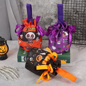 Sacs cadeaux de bonbons d'Halloween avec imprimé citrouille, cordon en tissu.