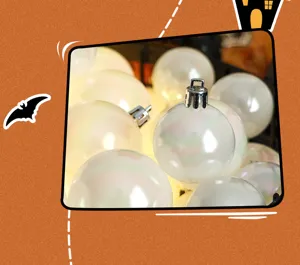 Transparent iridescent hanging balls for Halloween party decorations and home decor.