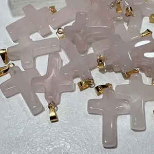 Roze kristal kruis hanger groothandel batch, gouden oogje DIY sieraden ketting access.