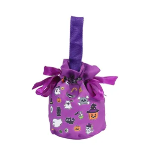 Halloween sac de bonbons violet portable mignon fantome citrouille tissu cadeau fete