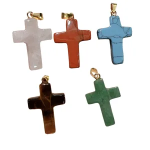 Mooie Natuursteen Kruis Hanger Mode Genezing Kristal Ketting DIY Accessoire Sieraad