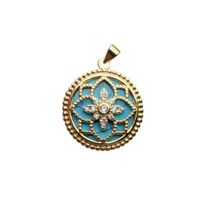Ciondolo turchese dorato lusso fiore geometrico strass collana charm accessorio di gioielli