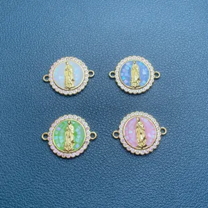 Guadalupe Virgin shell zircon charm connectors for DIY jewelry making fashion accessories