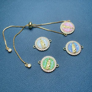 Gold plated Guadalupe virgin shell zircon adjustable bracelet DIY jewelry parts set