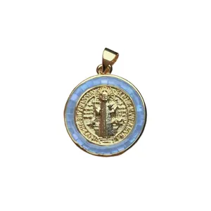 Runde Gold Zirkon Muschel Religiöse Heiliger Benedikt Anhänger Halskette Schmuck Zubehör