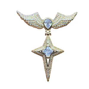Luxe pendentif collier croix ailes glacées pour femmes hip-hop bijoux en zircone cubique