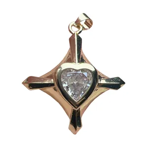 Herz Zirkon Kreuz Anhänger Gold Halskette minimalistisches DIY Schmuckstück Accessoire