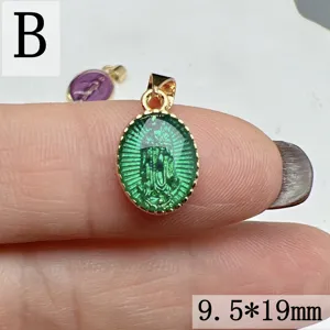 Guadalupe hanger geëmailleerd groen ovaal bedel DIY sieraden accessoire 9.5x19mm nieuw