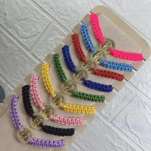 Colorful woven cord Guadalupe medal charm bracelet set bohemian adjustable fashion jewelry detail