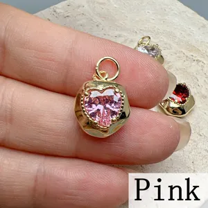 Pink Zircon Heart Pendant Gold Plated DIY Jewelry Charm Necklace Accessory for Women