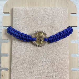 Guadalupe zircon woven cord bracelet detail view, elegant blue braided adjustable jewelry for women.