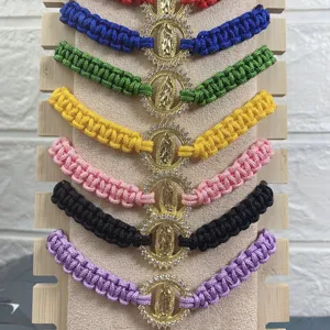 Bohemian Woven Cord Bracelet Women Adjustable Handmade Rope Bracelet With Zircon Guadalupe Pendant Fashion Jewelry Gift