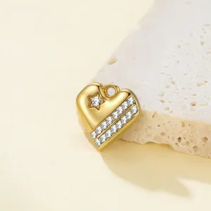 Colgante de corazón de circonita chapado en oro 18K accesorio de joyería de acero inoxidable