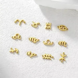 12 simboli zodiaco ciondoli doppio foro acciaio inossidabile placcato oro 18k charms