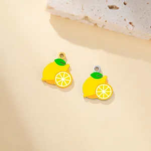 Stainless steel lemon fruit pendant charms for DIY handmade jewelry accessories detail view