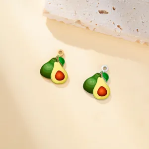 Cute avocado shape stainless steel pendant detail view, perfect for handmade DIY jewelry making.
