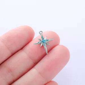 Stainless steel North Star pendant detail with blue rhinestones for DIY jewelry