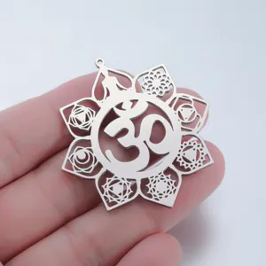 Stainless steel lotus Om pendant, chakra yoga meditation DIY jewelry accessory for necklace earrings.