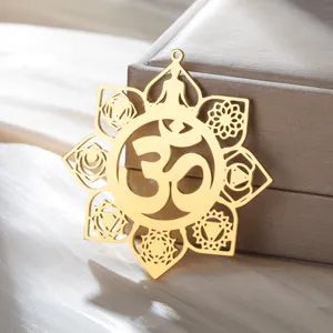 Golden Om Chakra Lotus Pendant Stainless Steel DIY Jewelry Accessory for Yoga Meditation