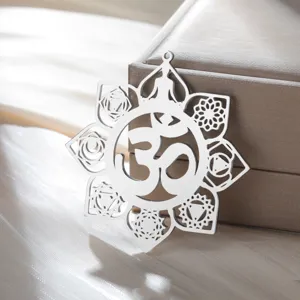 Stainless steel OM chakra lotus pendant for yoga meditation DIY jewelry accessory