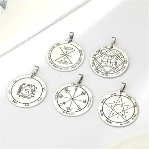 Solomon Seal Stainless Steel Round Pendant Mystical Amulet Charm For Necklace Keychain Backpack Car Hanging Jewelry Accessory