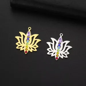 Lotus chakra pendant detail view, crystal metal jewelry DIY material for necklace earrings