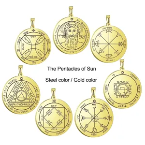 Solomon sun pentacle stainless steel pendant necklace occult amulet jewelry gold color accessory