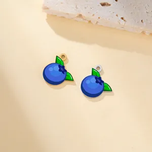 Stainless steel blueberry charm pendant for DIY jewelry making, cute fruit pendant.