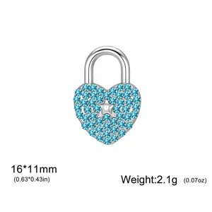 Colgante candado de corazon de acero inoxidable con estrases azul claro para joyeria DIY.