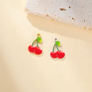 Stainless steel cherry charms enamel fruit pendants cute DIY jewelry making accessories 2pcs