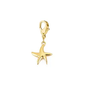 Gold stainless steel starfish charm with lobster clasp for DIY bracelets and necklaces.