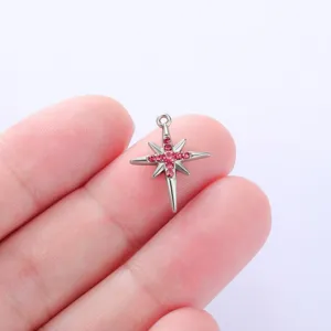 Stainless steel 3D paved crystal North Star pendant DIY charm for handmade jewelry making.