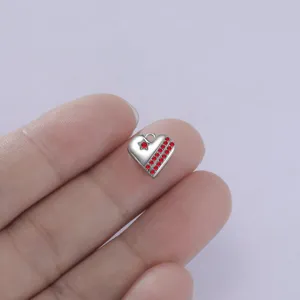 Colgante de corazón de acero inoxidable bañado en oro de 18K con circonitas rojas para manualidades