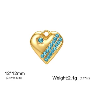 Colgante de corazón de acero inoxidable bañado en oro de 18K con circonitas, DIY.