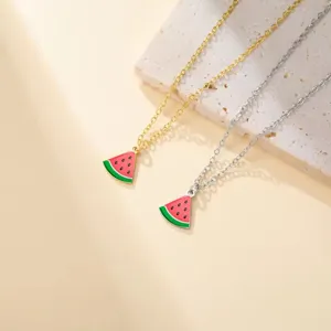 Stainless steel watermelon pendant necklace set, cute fruit jewelry accessory for everyday style.