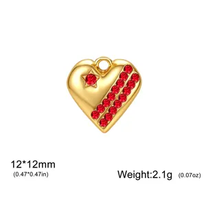 Colgante de corazón de acero inoxidable bañado en oro de 18K con circonitas rojas diy