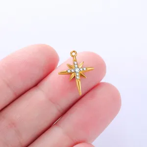 Stainless steel north star pendant detail, gold finish with sparkling rhinestones for DIY crafts.