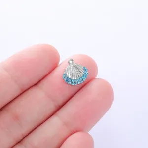 Silver Stainless Steel Seashell Pendant with Blue Rhinestones for DIY Jewelry Making