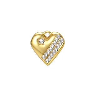 Colgante de Corazón de Circonita de Acero Inoxidable Chapado en Oro 18K Accesorio DIY