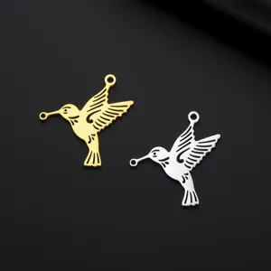 Stainless Steel Hummingbird Pendant Double Hole Animal Charm For DIY Jewelry Making Necklace Bracelet Accessory