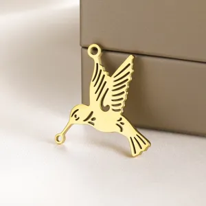 Gold stainless steel hummingbird double-hole pendant for DIY handmade jewelry necklace