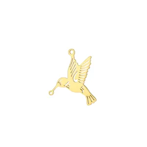 Gold Hummingbird Stainless Steel Charm Double Hole Pendant DIY Jewelry Making Supplies