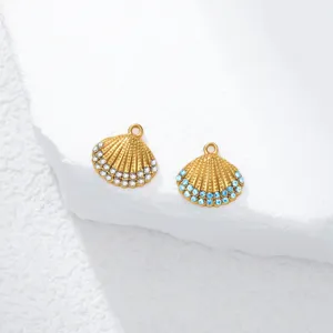 Gold plated shell pendant with sparkling rhinestones for DIY handmade jewelry crafting supplies.